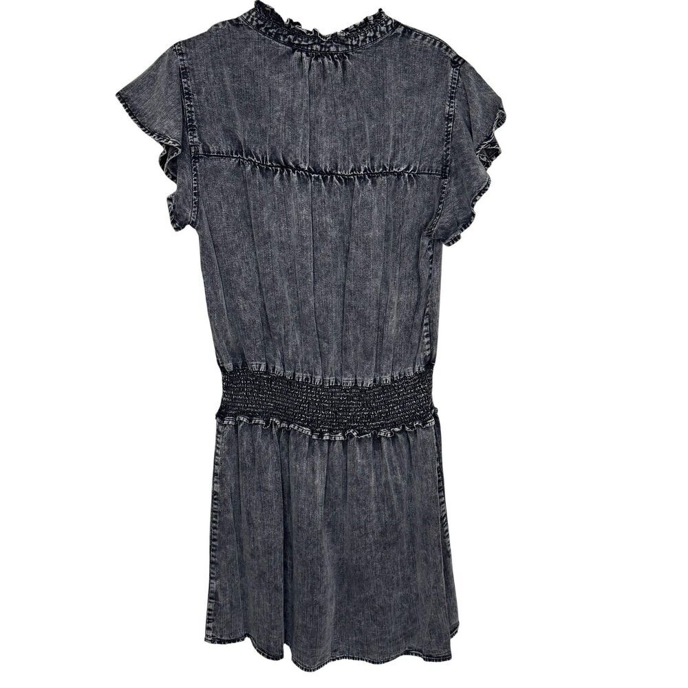 Rails Amina Dress Womens Medium Black Acid Wash Smocked Flutter Sleeve Mini - Picture 9 of 10